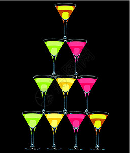 各种颜色的鸡尾酒混合颜色鸡尾酒玻璃矢量艺术漩涡插图纪念日生日魅力庆典叶子绘画瓶子飞溅设计图片