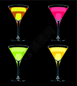 各种颜色的鸡尾酒混合颜色鸡尾酒玻璃矢量艺术生日酒精瓶子程式化绘画飞溅婚礼漩涡插图派对设计图片