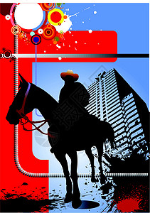 哈尔马格具有马图象的格龙盖城市背景 矢量插图设计图片