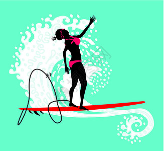 玩冲浪女孩和平洋游者女孩矢量艺术速度冲浪运动员冠军天堂棕榈跑步海洋娱乐女孩设计图片