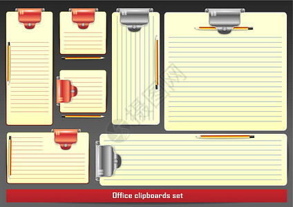 中密度纤维板带铅笔的笔记剪贴板设计图片