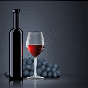 喝红酒的瓶装红酒 玻璃和葡萄-EPS10设计图片