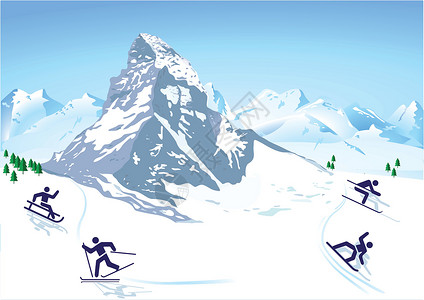 山山冬季运动越野节日回旋滑雪者滑雪单板雪橇激流滑雪板假期背景图片