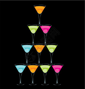 各种颜色的鸡尾酒混合颜色鸡尾酒玻璃矢量艺术酒精魅力创造力纪念日液体瓶子派对插图漩涡程式化设计图片