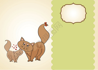 猫妈妈和他母亲一起的新小猫宝宝胡须插图卡通宠物尾巴猫咪动物家庭日绘画猫科设计图片