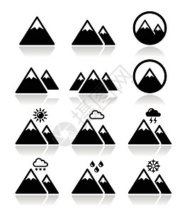 风雨如磐海岩一套山地病媒图标雷雨雨滴圆圈冒险假期预报运动滑雪板太阳背包设计图片