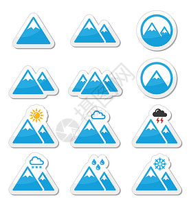 夏天免抠图一套山地病媒图标蓝色贴纸预报游客远足标签运动背包太阳滑雪板设计图片