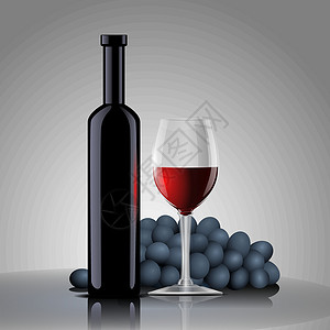 红酒菜单瓶装红酒 杯子和葡萄设计图片