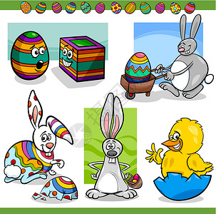 惊喜彩蛋东部主题集成卡通插图立方体鸡蛋正方形剪贴假期兔子绘画孵化方形彩蛋设计图片