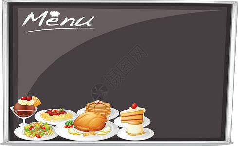 叫了个鸡黑板上的菜单盘子小吃展示卡通片食品营养糕点食物草图屏幕设计图片