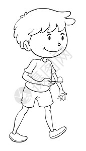 挎包走路的男孩一个男孩素描生日卡通片厨房乐趣绘画勺子金属男性家庭孩子们设计图片