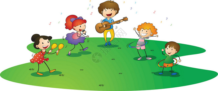 唱歌的孩子儿童享受音乐绘画乐趣艺术品舞蹈吉他歌曲男人孩子们男性艺术设计图片
