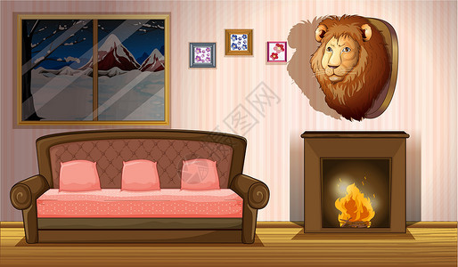 火焰狮子一个装饰狮子墙的房间里设计图片