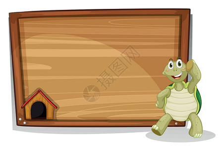 宠物美容师广告木制空板旁的乌龟设计图片