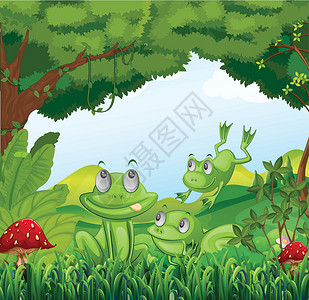 森林里三只青蛙背景图片