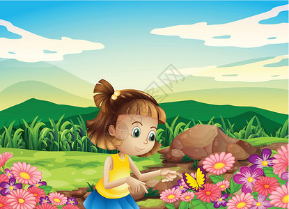 蝴蝶与小女孩有个女孩在花园里抓蝴蝶设计图片