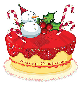 圣诞树根蛋糕一个有雪人 甘蔗 和猪皮植物的蛋糕设计图片