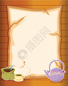 壶茶一份有咖啡和水壶的纸设计图片