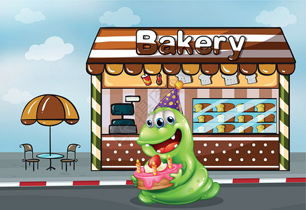 麻辣小零食面包店附近有个蛋糕的怪物设计图片