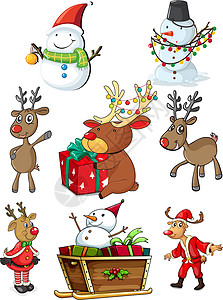 圣诞老人雪橇驯鹿一套圣诞节设计图设计图片