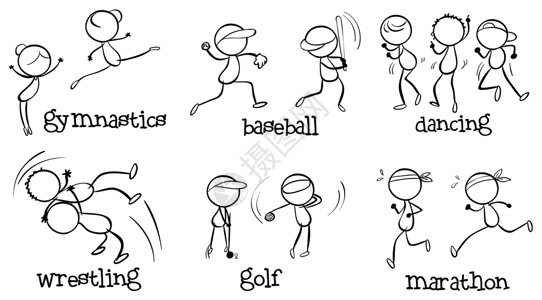 憨豆先生不同的室内和室外活动男性玩家白色竞赛棒球女性孩子们绘画游戏男人设计图片