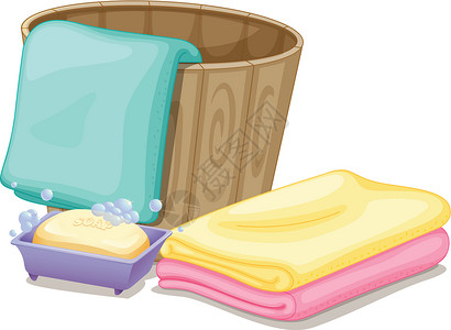 毛巾篮子肥皂盒里有毛巾和肥皂的桶子设计图片