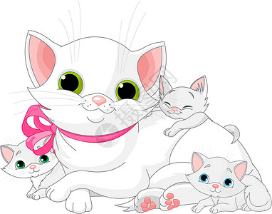 猫妈妈白猫家族设计图片