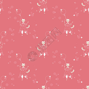 可爱胖胖猫气球无缝模式裤子作品纺织品宠物活动织物动物蝴蝶假期粉色设计图片