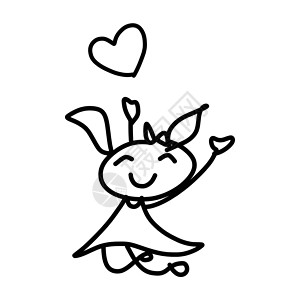 爱笑的女孩亲手画动画卡通快乐的孩子幸福跑步草图展示铅笔微笑乐趣绘画写意白色设计图片