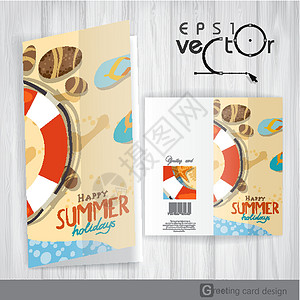 贺卡设计 模板旅游折叠卡片插图太阳绳索救生圈海洋人字季节设计图片