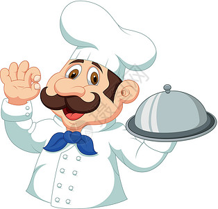 端盘子厨师配有好牌子的厨师漫画设计图片