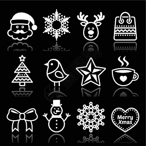 咖啡圣诞圣诞 冬天白色的圣像在黑色上设计图片
