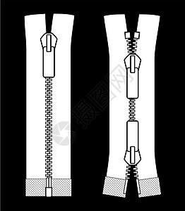 解压缩黑色背景上孤立的Zipper类型矢量说明设计图片