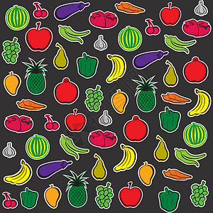 朝鲜蔬菜和水果布局背景矢量设计图片