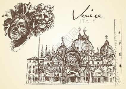 去意大利旅游画手画的威尼斯设计图片