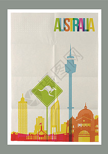 澳洲墨尔本澳洲旅行地标标志性天线古年挂图海报设计图片