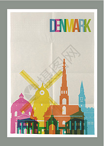 奥沃尔丹麦旅行丹麦地标标志性天线古年挂图海报设计图片