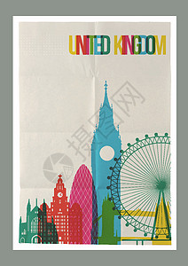 世界标志性建筑联合王国标志性地标天线古年挂图海报设计图片