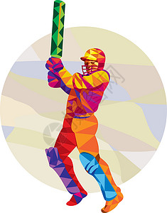 巴西队足球队员板球玩家击打低多边形圆圈折纸插图帽子男人艺术品手套球手击球蝙蝠设计图片