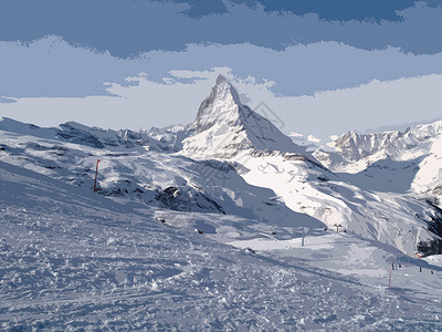 马迭尔宾馆泽尔马特上空高山的阿尔卑斯山气势三角形寒冷白色场景爬坡三角巧克力冻结设计图片