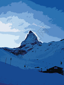 莫尔道嘎森林公园泽尔马特上空高山的阿尔卑斯山白色寒冷三角冻结巧克力气势场景爬坡三角形设计图片