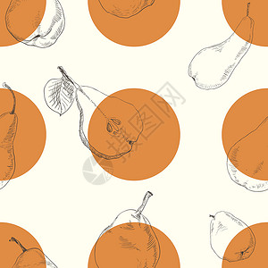 圆黄梨无缝梨纹理纺织品花园收成包装风格绘画艺术果汁插图水果设计图片