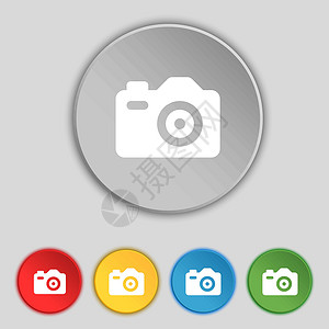 蓝照相机图片照相机图标符号 5个平板按钮上的标志设计图片