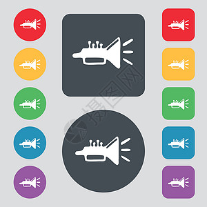 色域图喇叭 黄铜仪器图标符号 一组有12色按钮 平面设计 矢量设计图片
