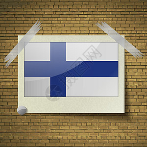 赫尔格达芬兰在砖背景框上的旗子 矢量设计图片