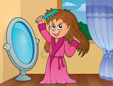 梳子梳头女孩梳头发主题2设计图片