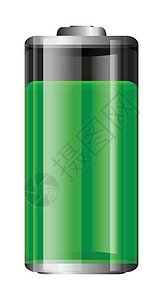 圆柱电池矢量透明电池插图 全绿色电池 在白色背景中分离出来;设计图片