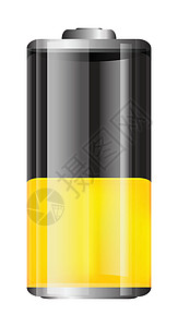 圆柱电池矢量透明电池插图 一半向白底隔离的黄色电池组充电 半向设计图片