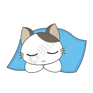 毯子上的猫可爱的猫咪性格卡通片虎斑动物灰色插图白色乐趣猫科绘画微笑设计图片