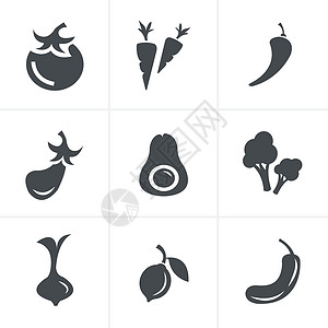 蔬菜icon图标集插图胡椒萝卜黄瓜土豆茄子柠檬收藏辣椒剪影设计图片